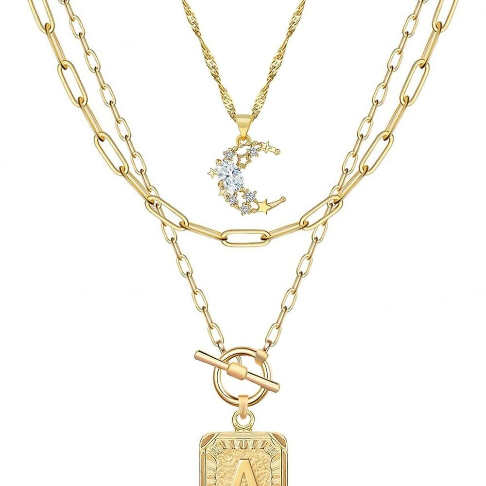 Layered Initial Necklaces For Women In Gold